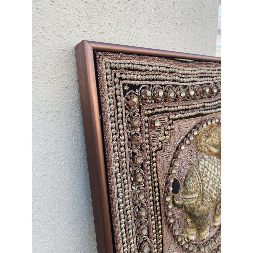 Vtg Burmese Thai Kalaga Tapestry Wall Art Elephant Peacock Lion Beaded 54” Large - Picture 13 of 16